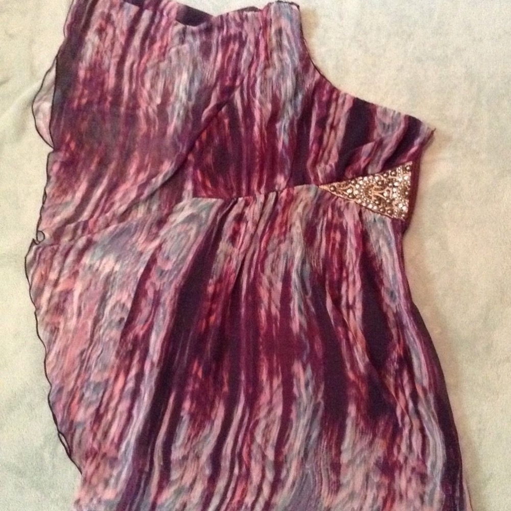 AS U WISH ONE SHOULDER SZ 5 FLOWY COCKTAIL DRESS
